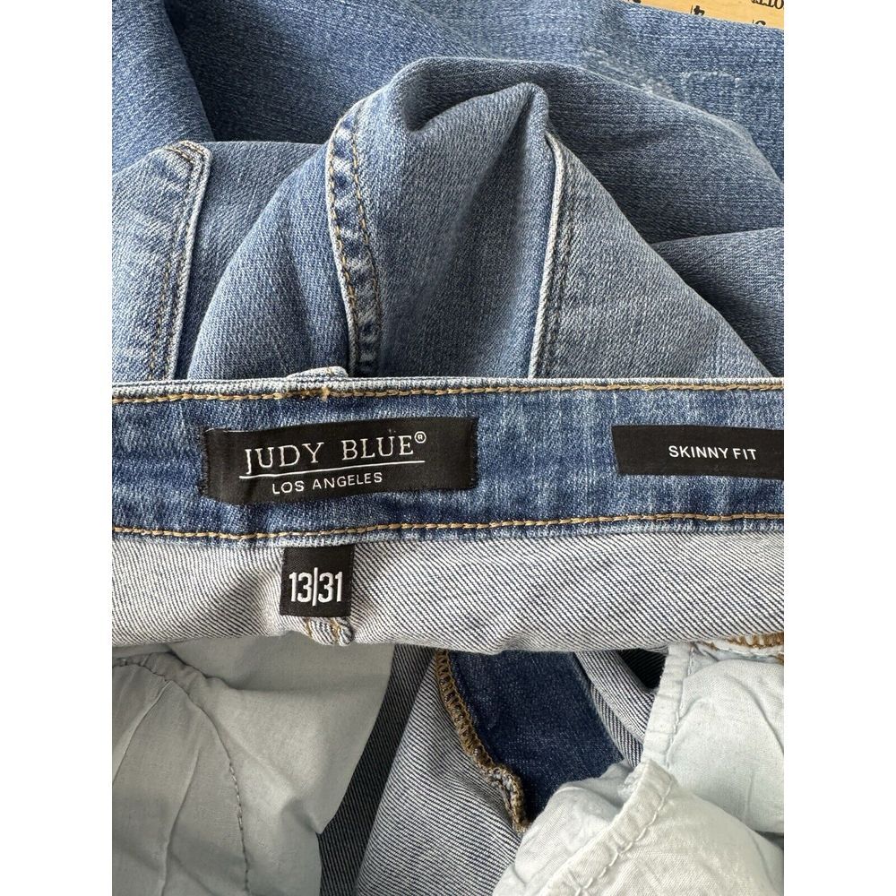 Judy Blue Lemon Patch Skinny Fit Jeans Womens Size 13/31 Blue Distressed Stretch - Picture 6 of 11